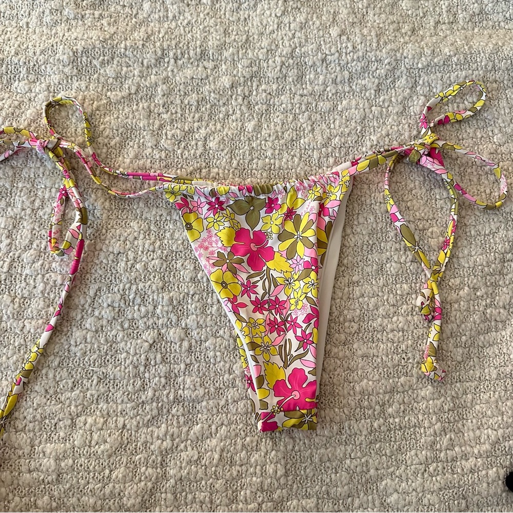 Frankie's Bikinis Floral Pink and Yellow Bikini Bottom